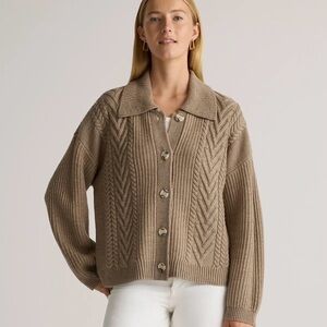 Quince Australian Merino Wool Collared Cable Cardigan M Malted Toffee
